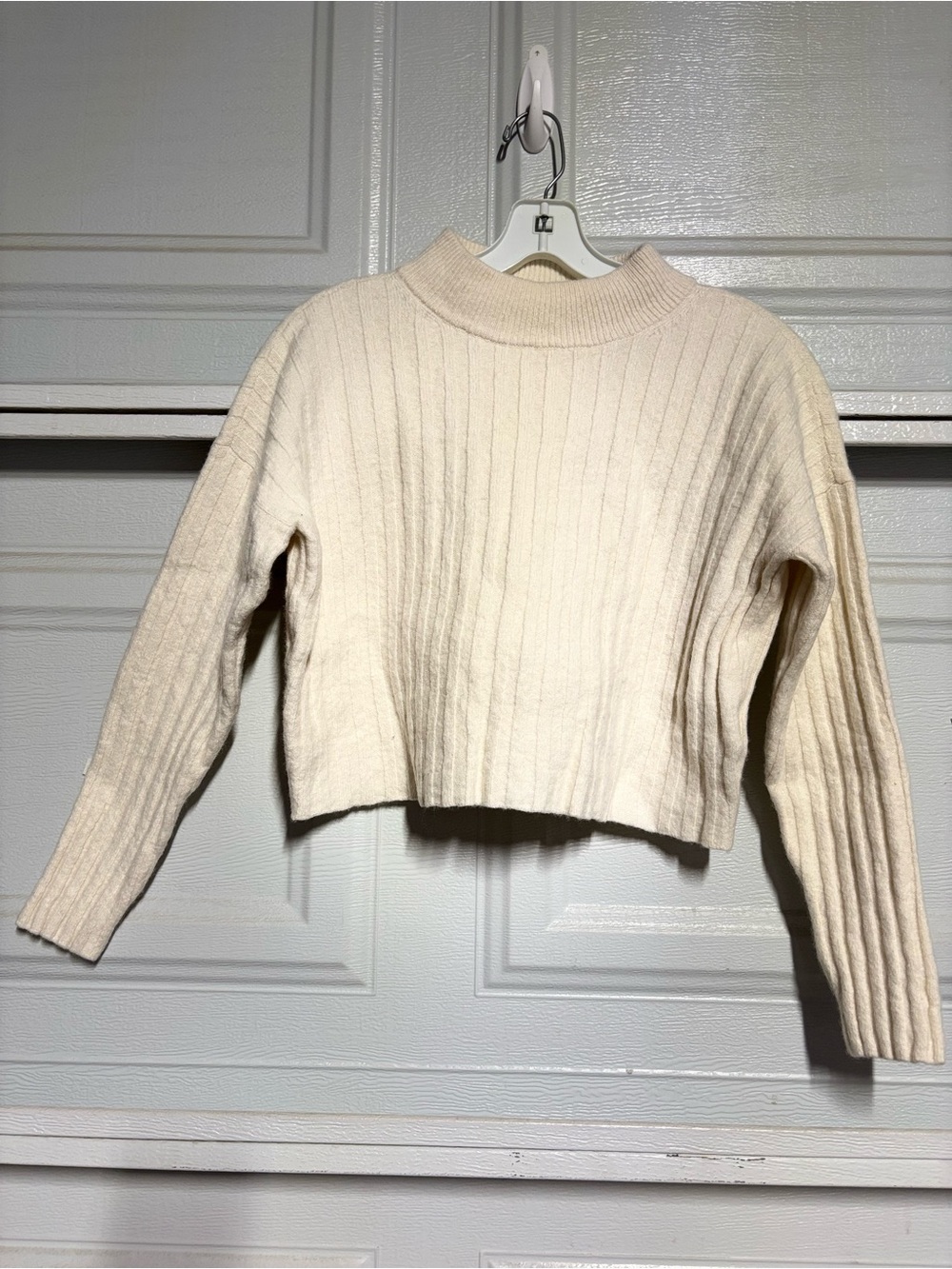 Madewell Cream Ribbed Cropped Cardigan